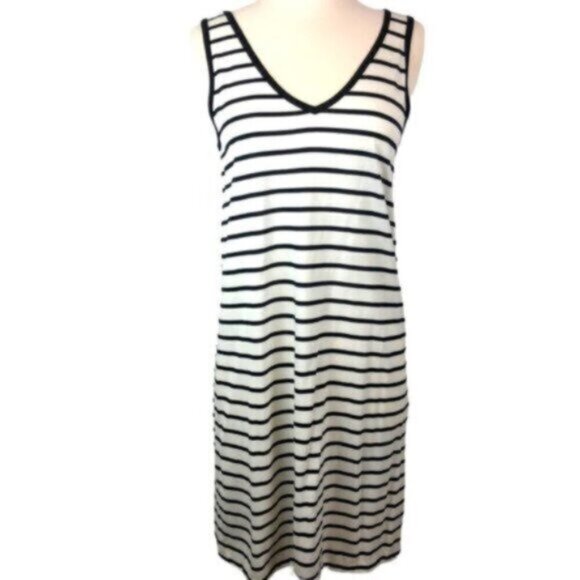 Joe Fresh | Women's White & Black Stripe V-neck T-shirt Dress Size Small - Picture 5 of 7